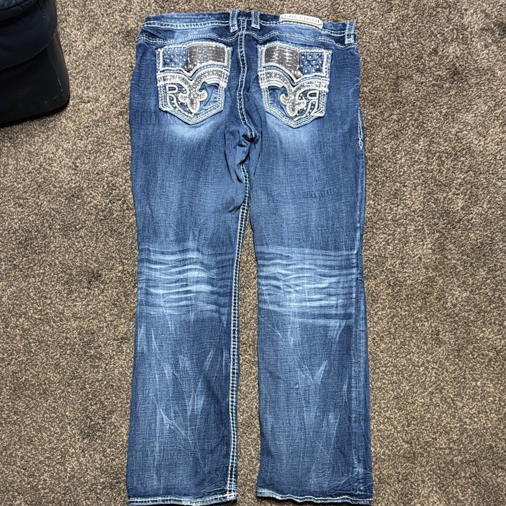 Rock Revival Women’s Amberlight Jeans Sequins 36 18 18W Excellent Cond Easy Boot